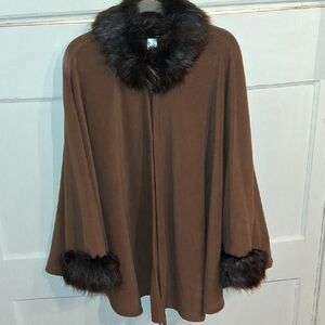 Joan Rivers Brown Cape with Faux Fur